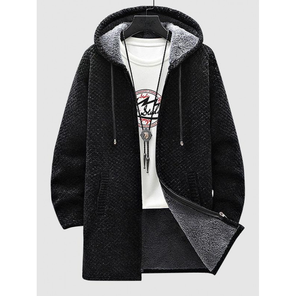 Zip Fly Fleece-lined Hooded Long Jacket