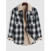 UNISEX Plaid Flap Pocket Faux Sherpa Thermal Lined Fluffy Turn Down Collar Winter Shacket