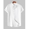 Men's Stand Collar Solid Color Buttons Short Sleeves High Low Casual Shirt