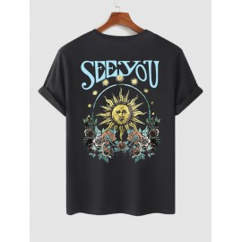 Letter And Sun And Flowers Graphic Pattern T-shirtBlack -$26.25