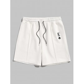 ZAFUL King Of Spades Playing Card Embroidered Sports ShortsWhite -$4.78