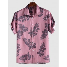 ZAFUL Leaves And Flowers Printed Turndown Collar ShirtLight Purple -$0.91